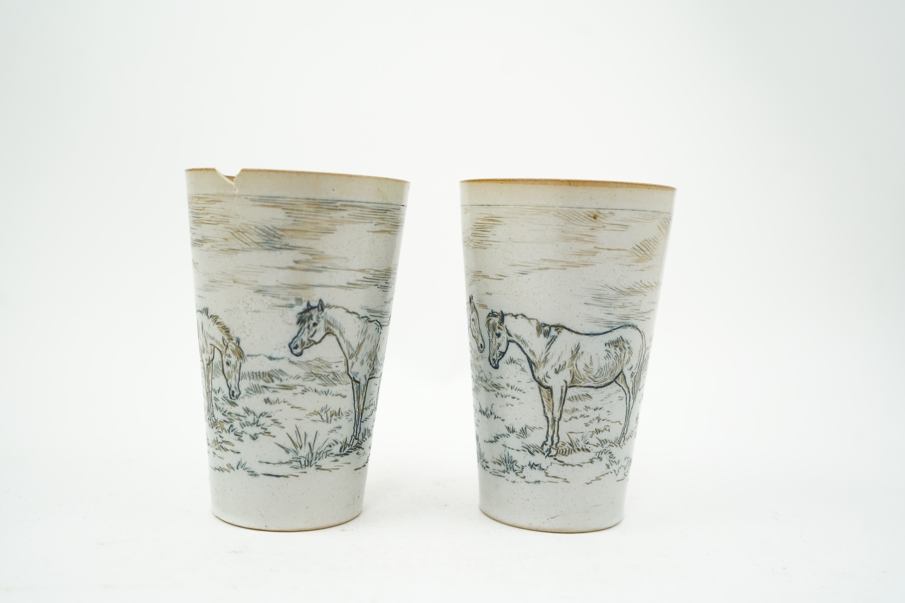 Hannah Barlow for Doulton Lambeth: A Stoneware Lemonade jug and two beakers